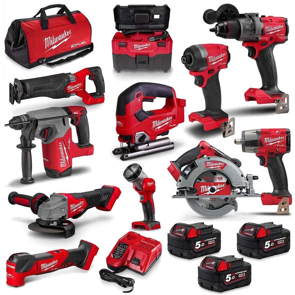Milwaukee 18V FUEL 11-Piece Brushless Cordless Power Tool Combo Kit, 3 x 5.0Ah Batteries - M18FPP11A3503B