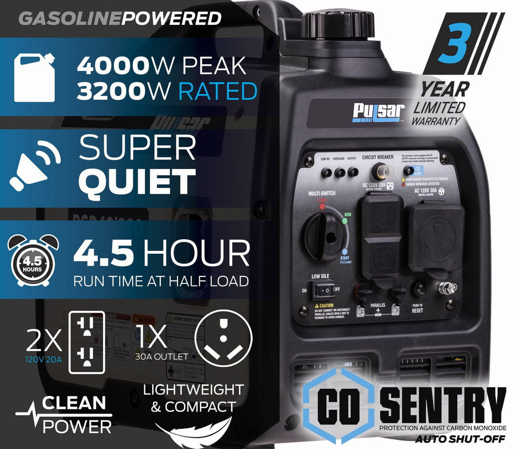 Pulsar 4000-Watt Quiet Inverter Generator With CO Sentry - PGD40iSCO