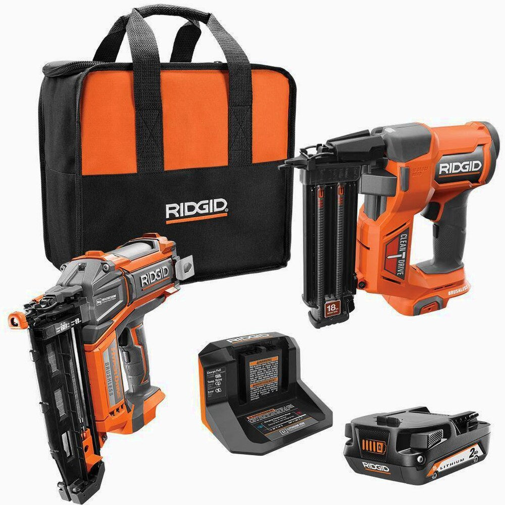 RIDGID 18V Brushless Cordless Nailer Combo Kit With 18-Gauge Brad And 16-Gauge Finish Nailers