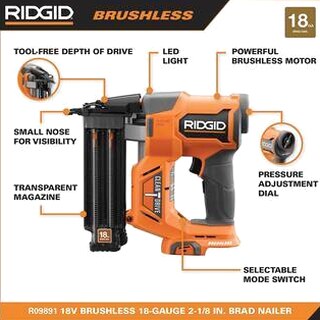 RIDGID 18V Brushless Cordless Nailer Combo Kit With 18-Gauge Brad And 16-Gauge Finish Nailers