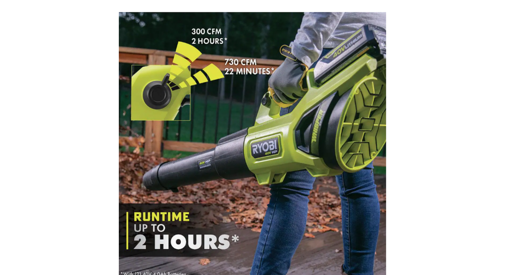 RYOBI 40V HP Brushless Cordless Leaf Blower, 730 CFM, 190 MPH, 2x 4.0 Ah Batteries And Charger