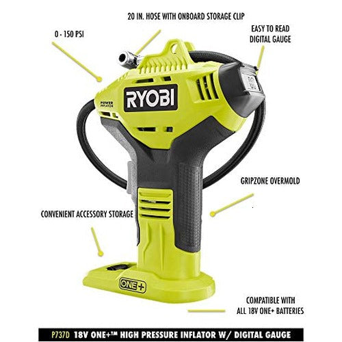 RYOBI ONE+ Cordless Air Inflator With Digital Gauge, 18V 4.0 Ah Lithium-Ion Battery - P737D