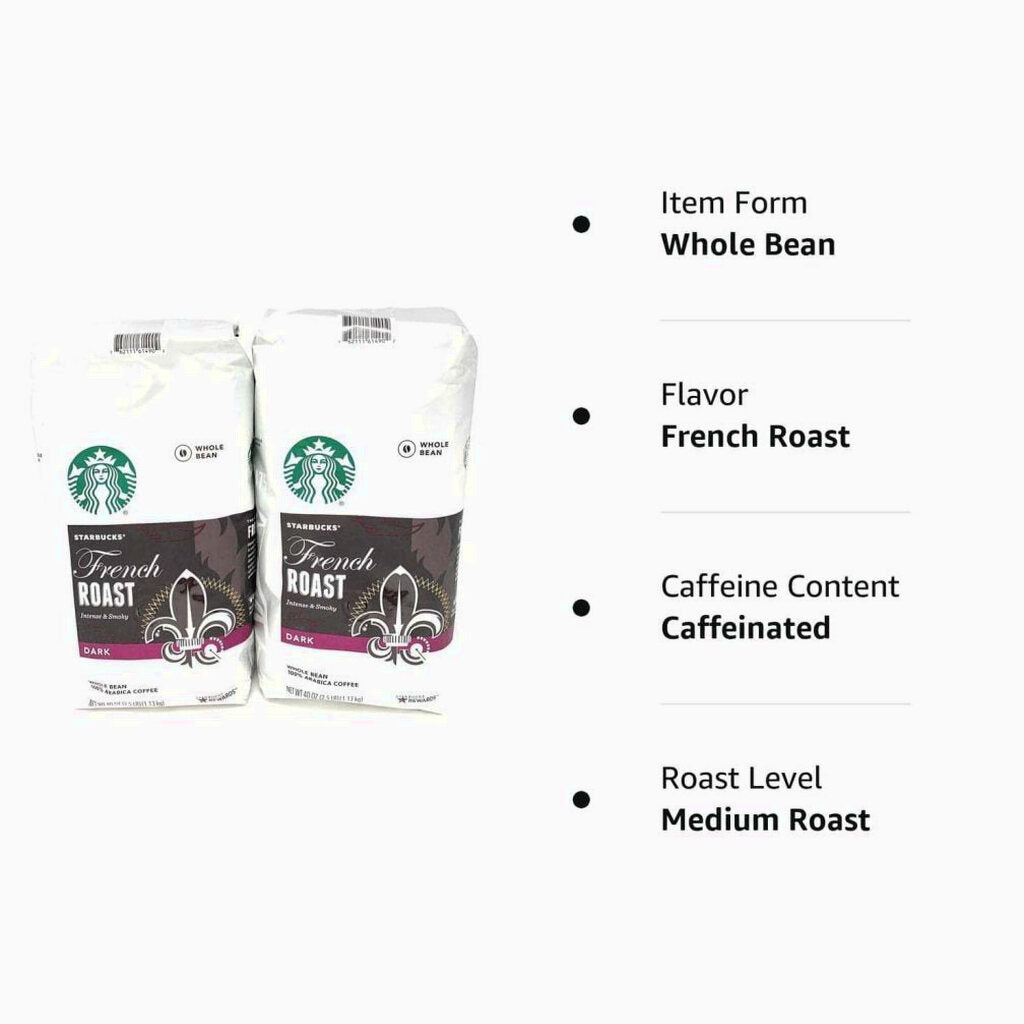 Starbucks French Roast Whole Bean Coffee 80 Oz - 2 x 40 Oz Packs