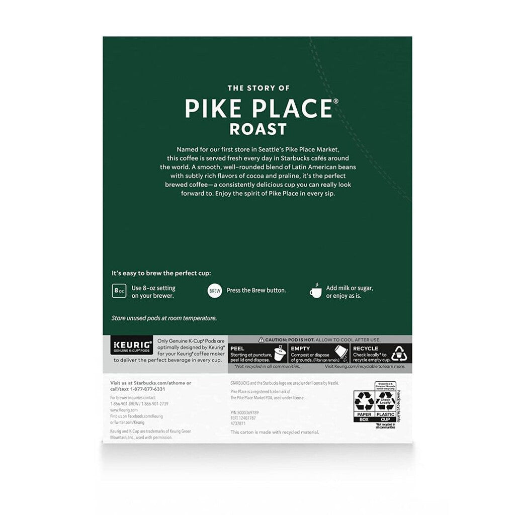 Starbucks Pike Place Roast Medium Coffee K-Cups, 96-Count, 100% Arabica, Keurig Compatible