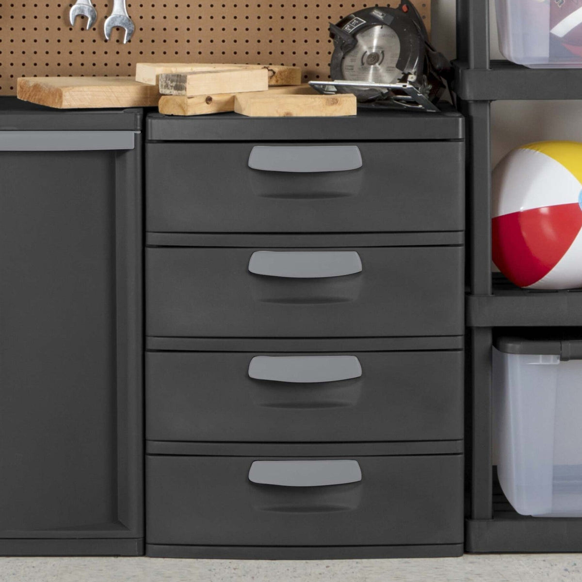 Sterilite Heavy-Duty 4 Drawer Plastic Storage Unit, Flat Gray