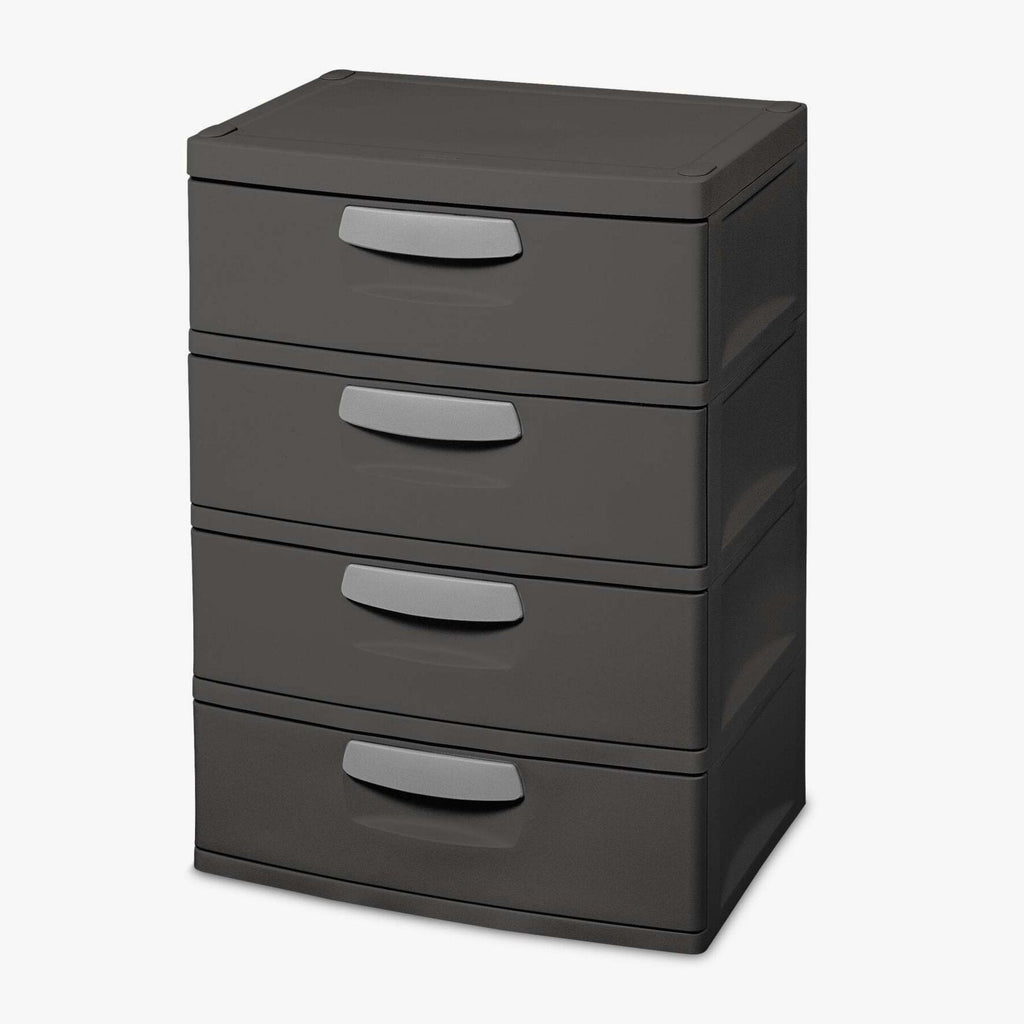 Sterilite Heavy-Duty 4 Drawer Plastic Storage Unit, Flat Gray