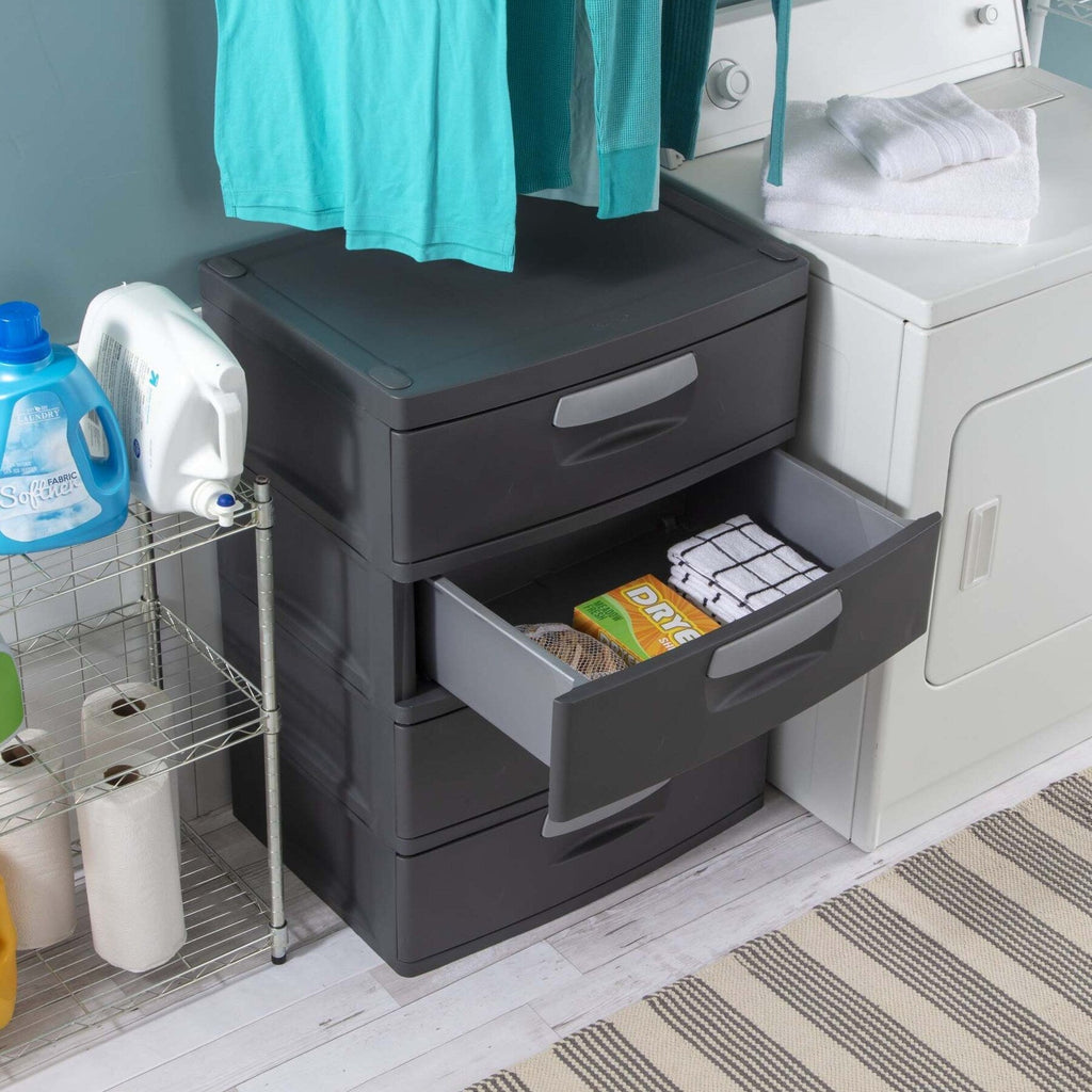 Sterilite Heavy-Duty 4 Drawer Plastic Storage Unit, Flat Gray