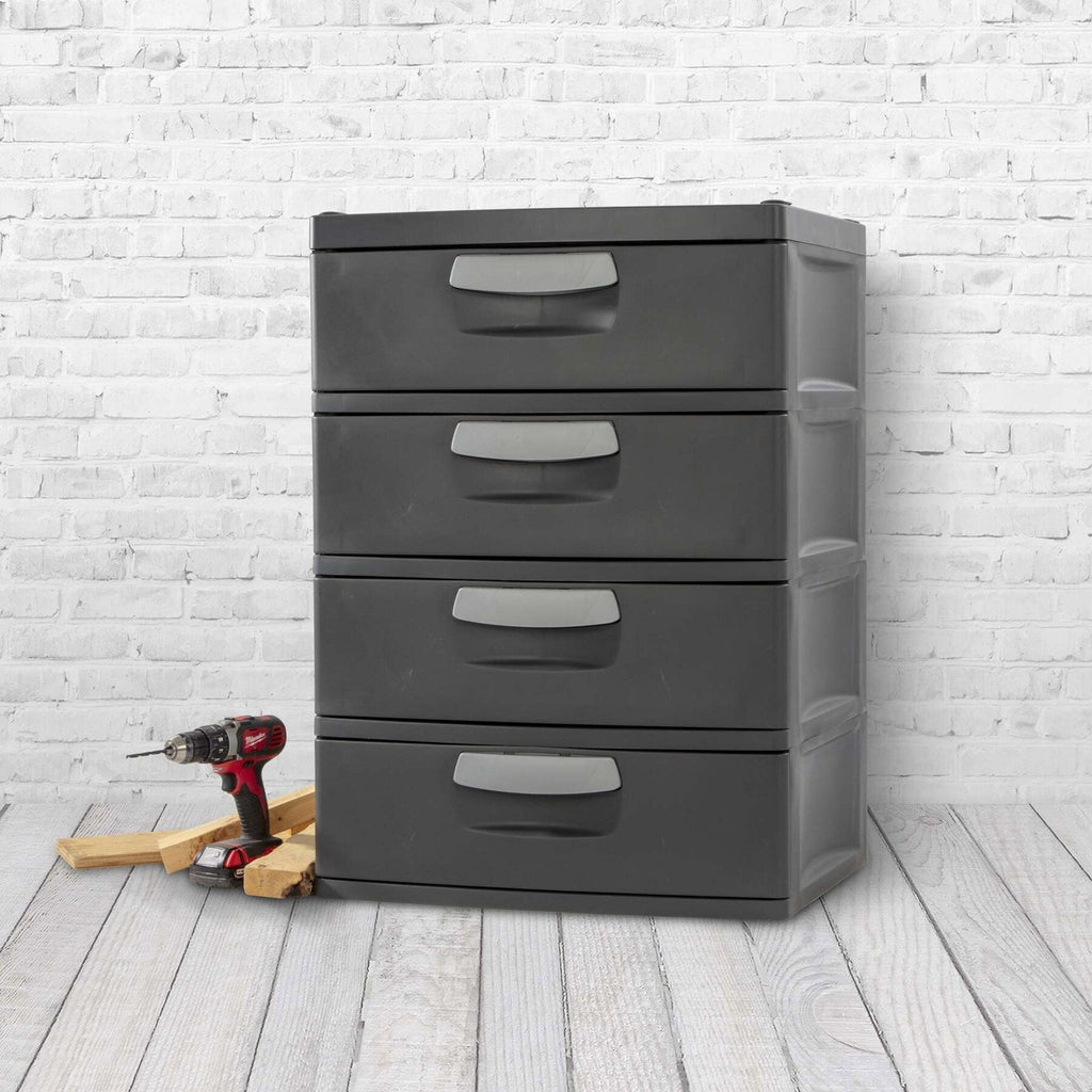 Sterilite Heavy-Duty 4 Drawer Plastic Storage Unit, Flat Gray