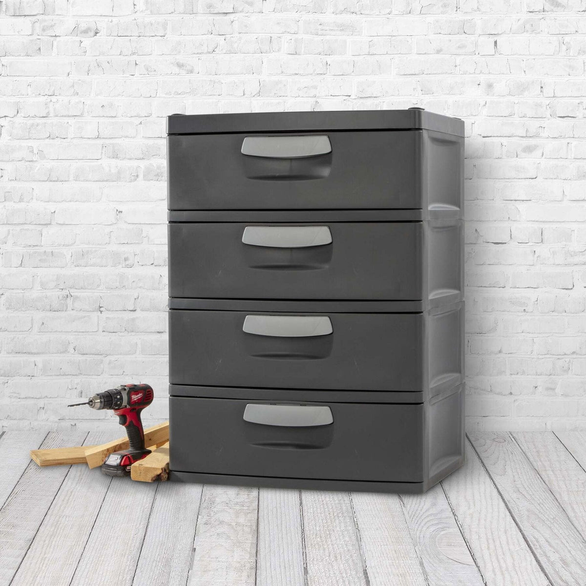 Sterilite Heavy-Duty 4 Drawer Plastic Storage Unit, Flat Gray