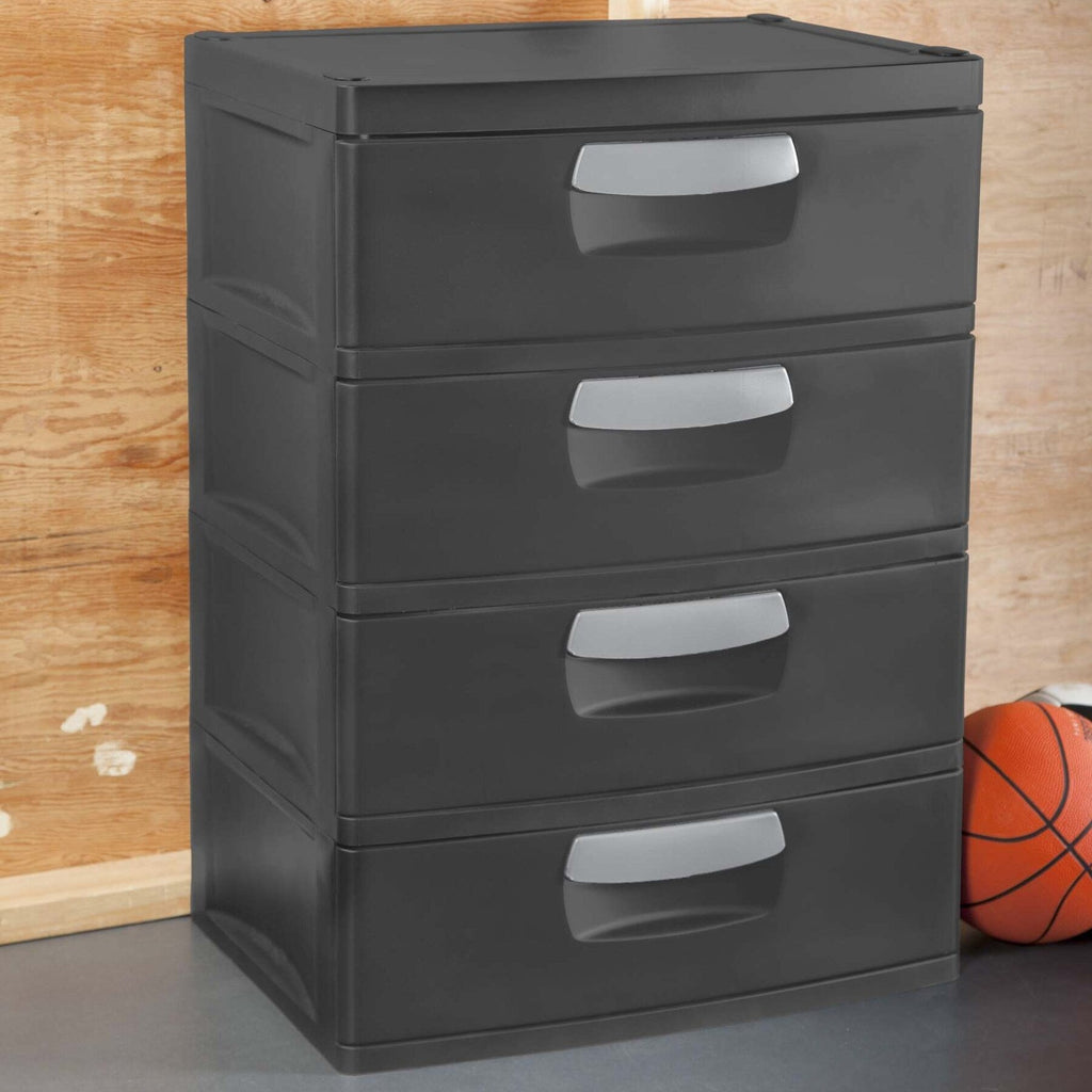 Sterilite Heavy-Duty 4 Drawer Plastic Storage Unit, Flat Gray