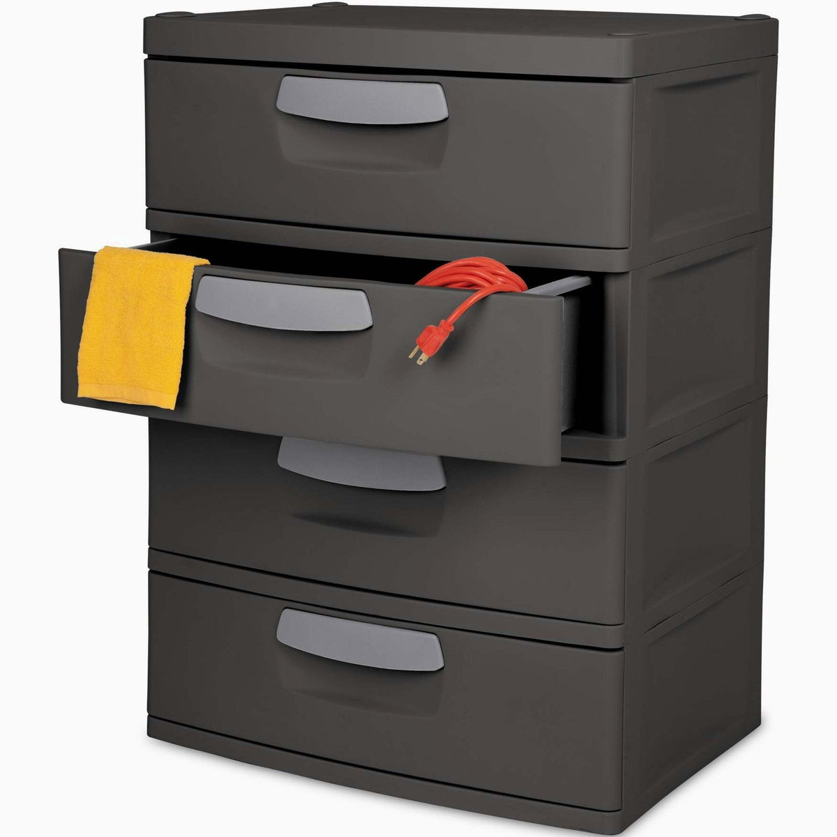 Sterilite Heavy-Duty 4 Drawer Plastic Storage Unit, Flat Gray