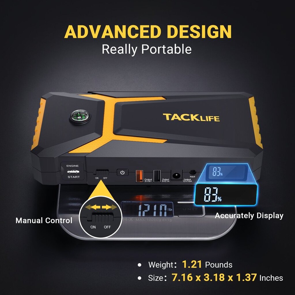 TACKLIFE T8 Car Jump Starter 800A 18000mAh 12V - T8