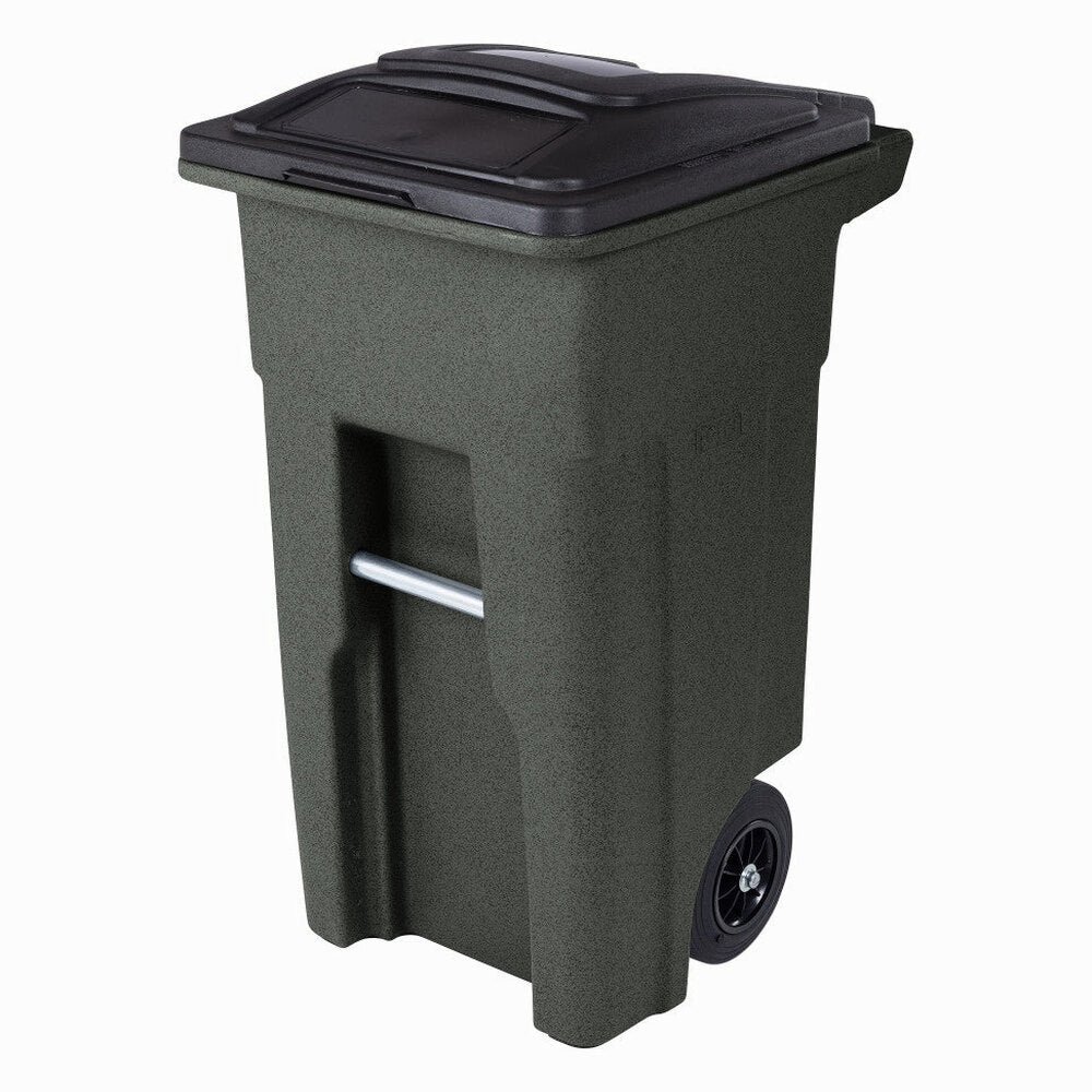 Toter 32 Gallon Greenstone Trash Can With Quiet Wheels And Attached Lid, 24.25 in D x 19.75 in W x 37.5 in H - ANA32-55410