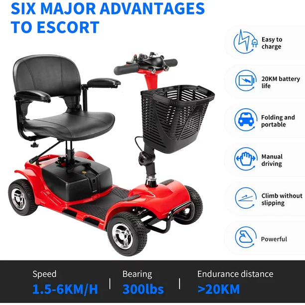 UltraLite 4-Wheel Mobility Scooter, Portable, Lightweight, 14-Mile Range - A898