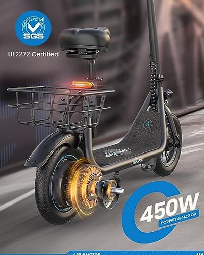 URBANMAX C1 Electric Scooter With Seat, 450W Motor, 22 Mile Range, 12 Inch Tires, Black