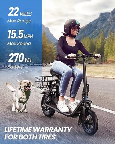 URBANMAX Electric Scooter With Seat, 450W Motor, 22 Miles Range, Black - C1