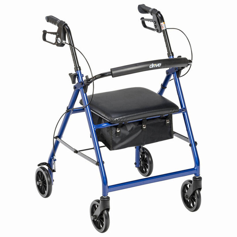 Drive Medical 4-Wheel Rollator Walker With Padded Seat, Backrest And 6-Inch Wheels - Blue