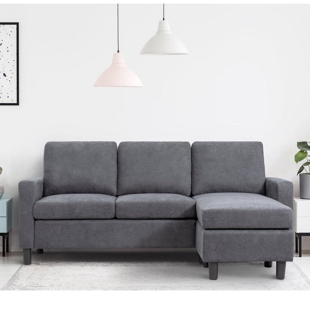 Walsunny Convertible L-Shaped Linen Sectional Sofa With Reversible Ottoman - 78.7in x 51in x 33in