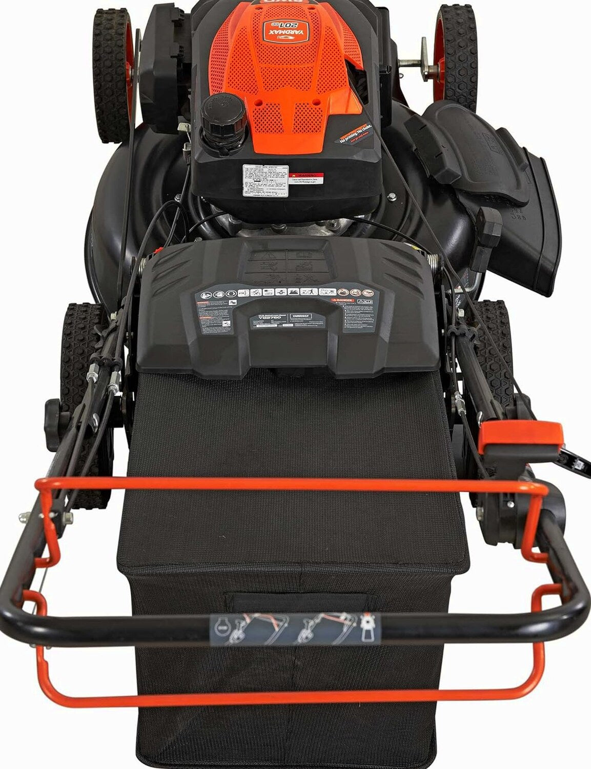 YARDMAX 22 inch Gas Self-Propelled Lawn Mower, 201cc, 6-Speed CVT, High Wheel RWD, 3-in-1, Black