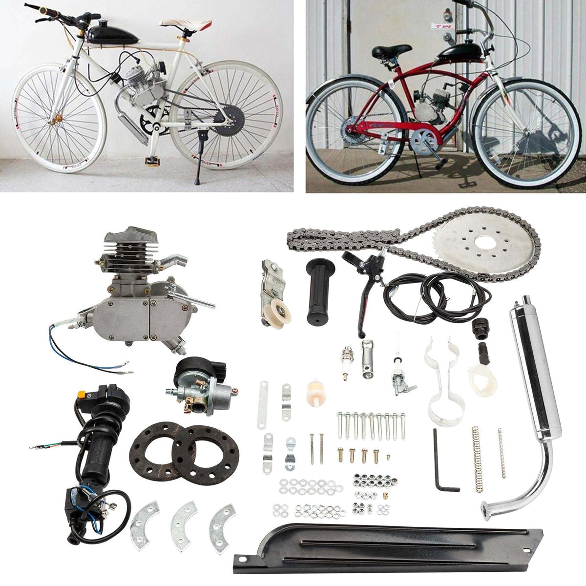 Zimtown 80cc 2-Stroke Engine Bike Motor Kit For 26in Bicycles, Silver White